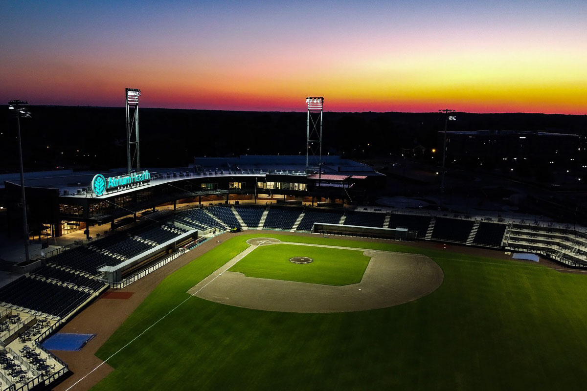 Kannapolis Cannonballers stadium at dusk